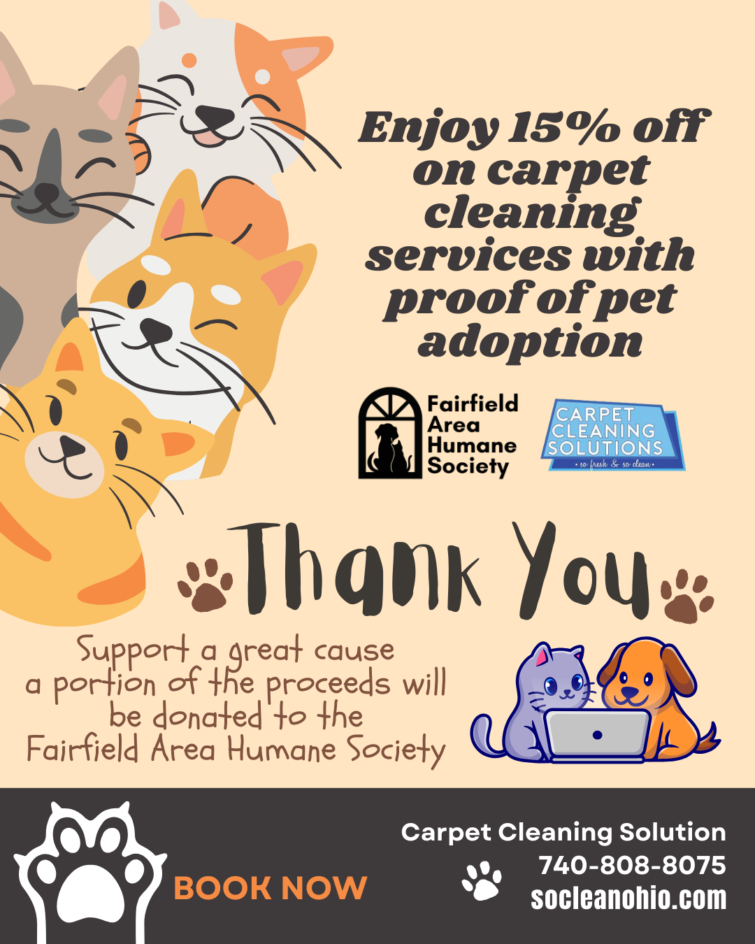 adoption proof carpet cleaning discount donation to fairfield area humane society ad